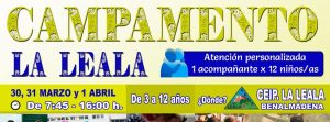 Inscripción Campamento Semana Santa 2026 - CEIP La Leala - Organiza Delia Collado. Del 30, 31 de Marzo y 1 de Abril. Para niños de 3 a 12 años.